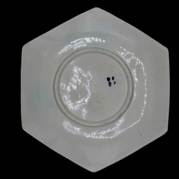 Antique Majolica Pink Cockatoo Plate William Brownfield Bird Raised Hexagon - Picture 4 of 6